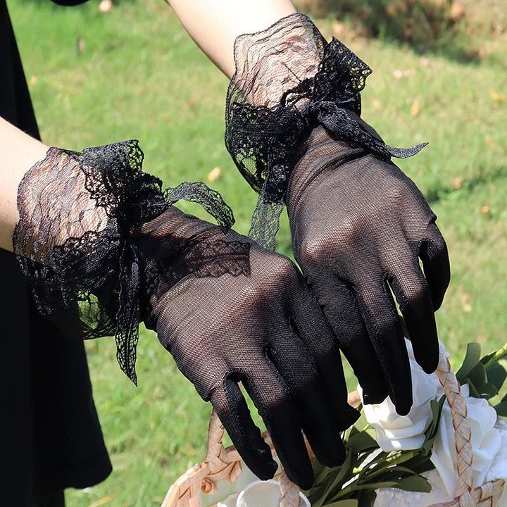 Gothic Lace Lolita Gloves Bow Thin Breathable Elastic Sunscreen Gloves Elegant Lolita Accessory