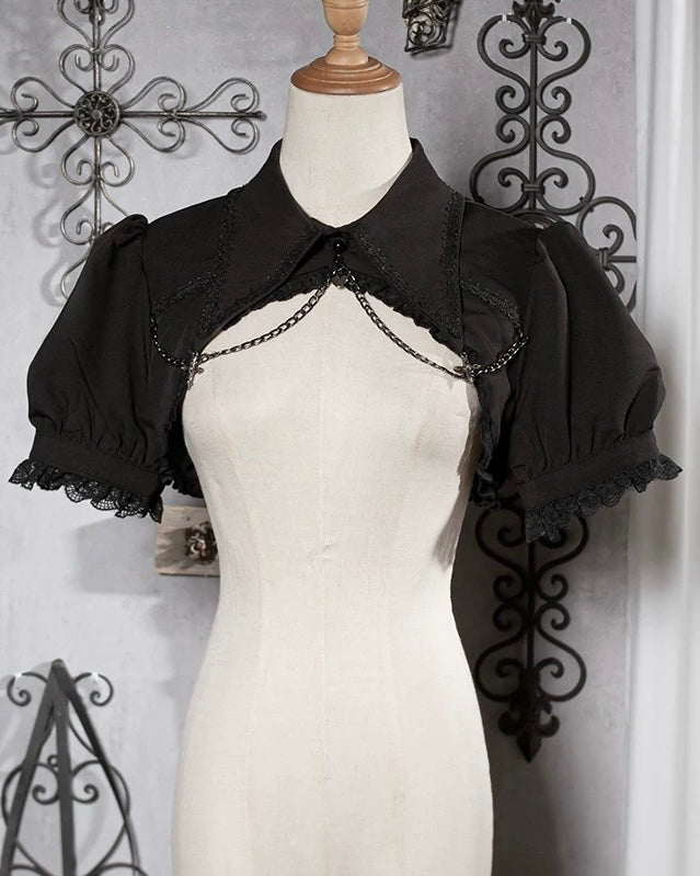 Gothic Lolita Black White Cross Ruffles Lace Outfit Jumper Skirt Hot Girl