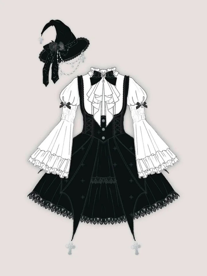 Gothic Lolita Classic Dresses Halloween Costume Magical Girl Daily Autumn Dress Elegant Outfit Witch Hat