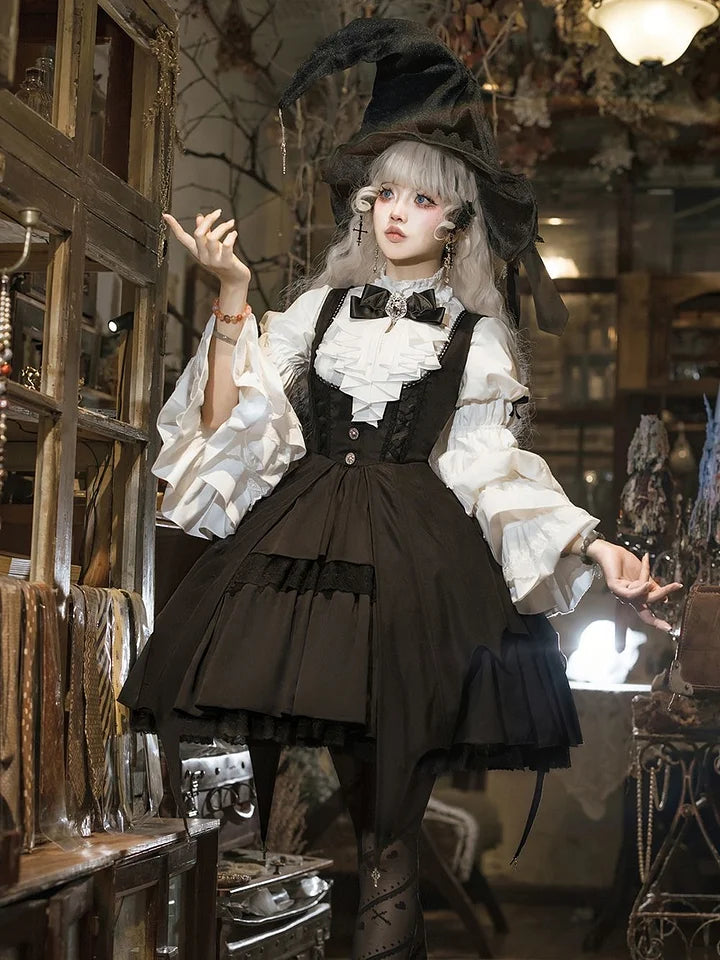 Gothic Lolita Classic Dresses Halloween Costume Magical Girl Daily Autumn Dress Elegant Outfit Witch Hat