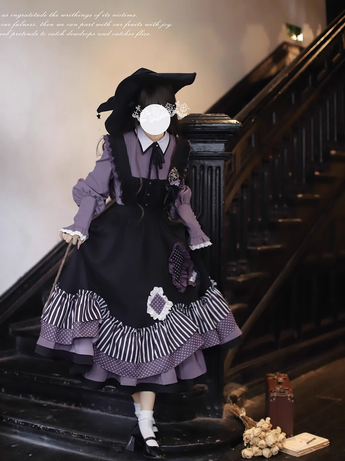 Classic Lolita Layer Gray Purple Black Embroider Mesh Walnut JK School Light Lolita