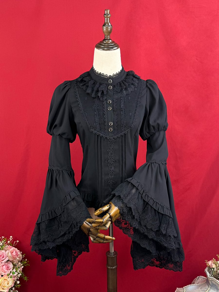 Lolita Blouses Gothic Stand-up Collar Big Sleeves Shirt with Doll Top Blouse
