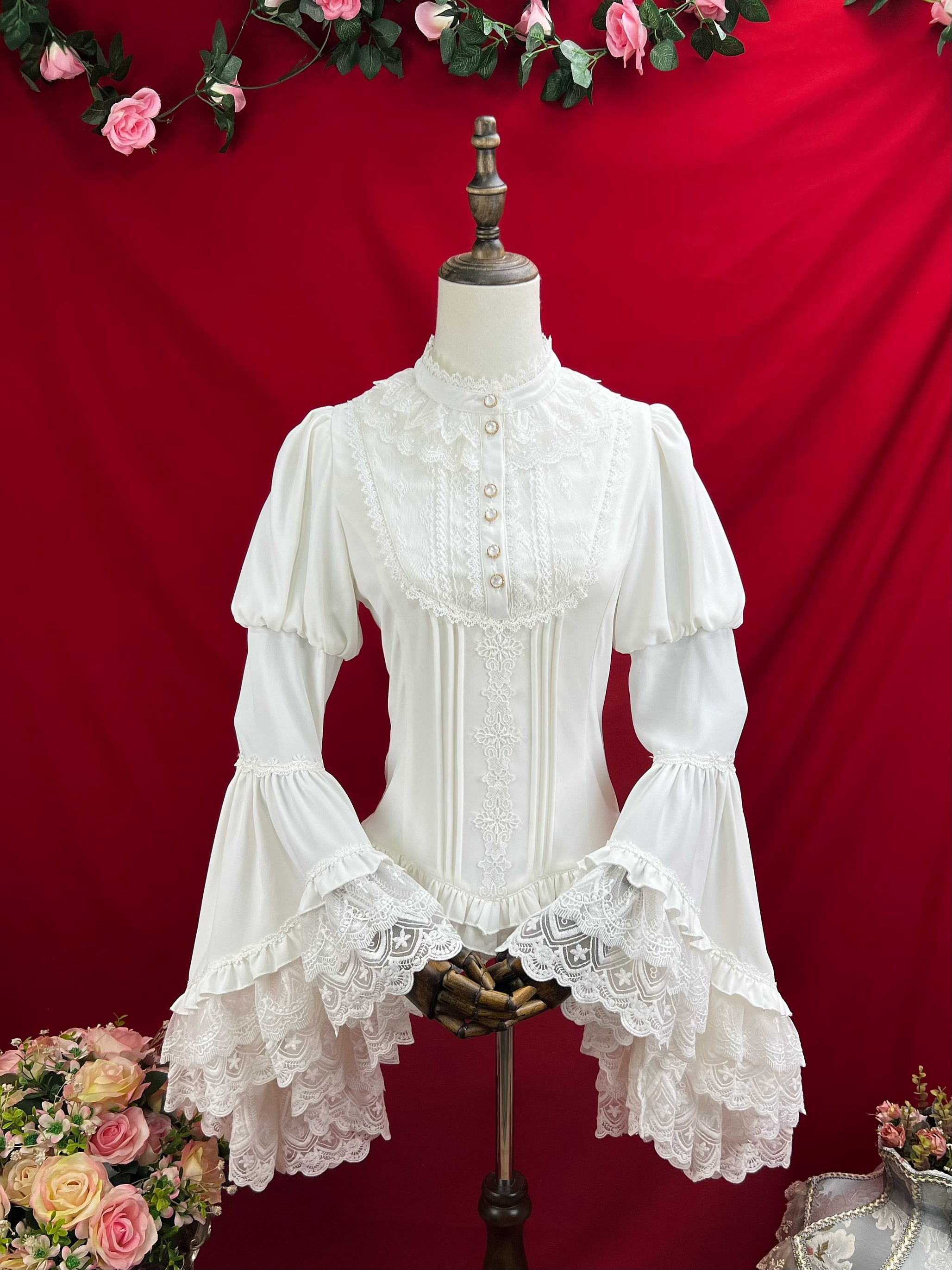 Lolita Blouses Gothic Stand-up Collar Big Sleeves Shirt with Doll Top Blouse