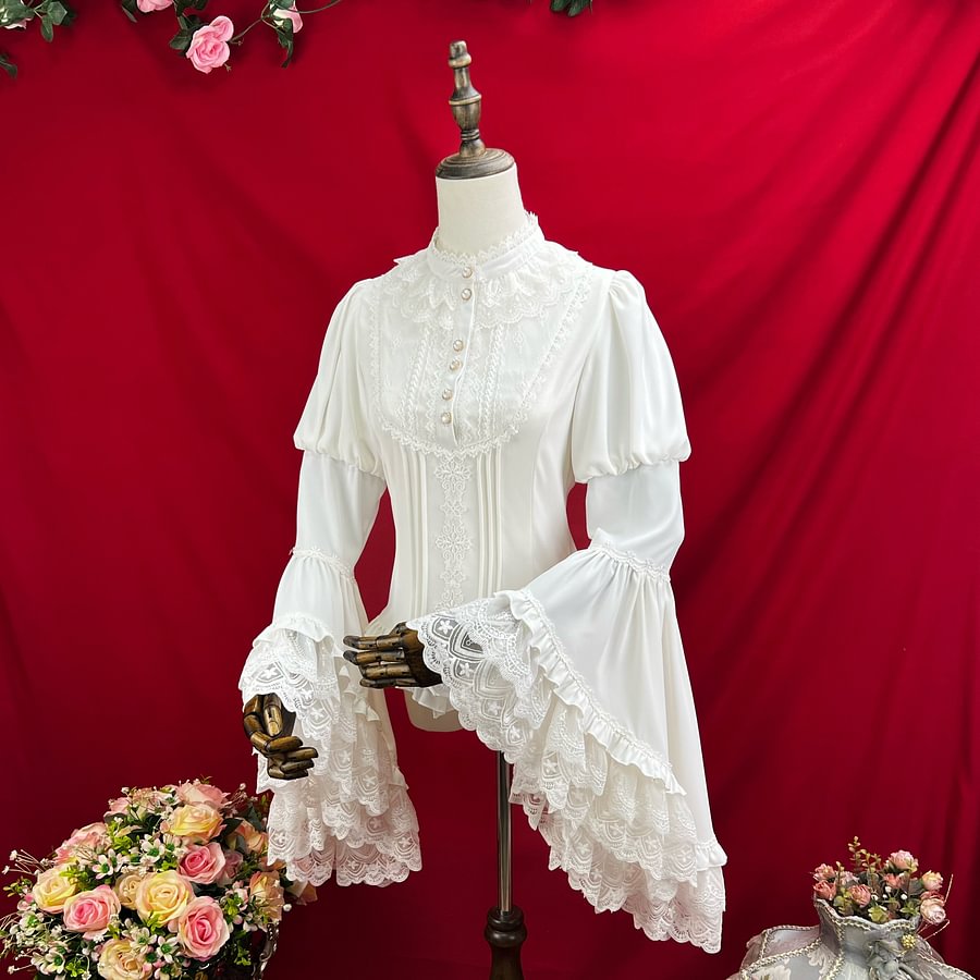 Lolita Blouses Gothic Stand-up Collar Big Sleeves Shirt with Doll Top Blouse