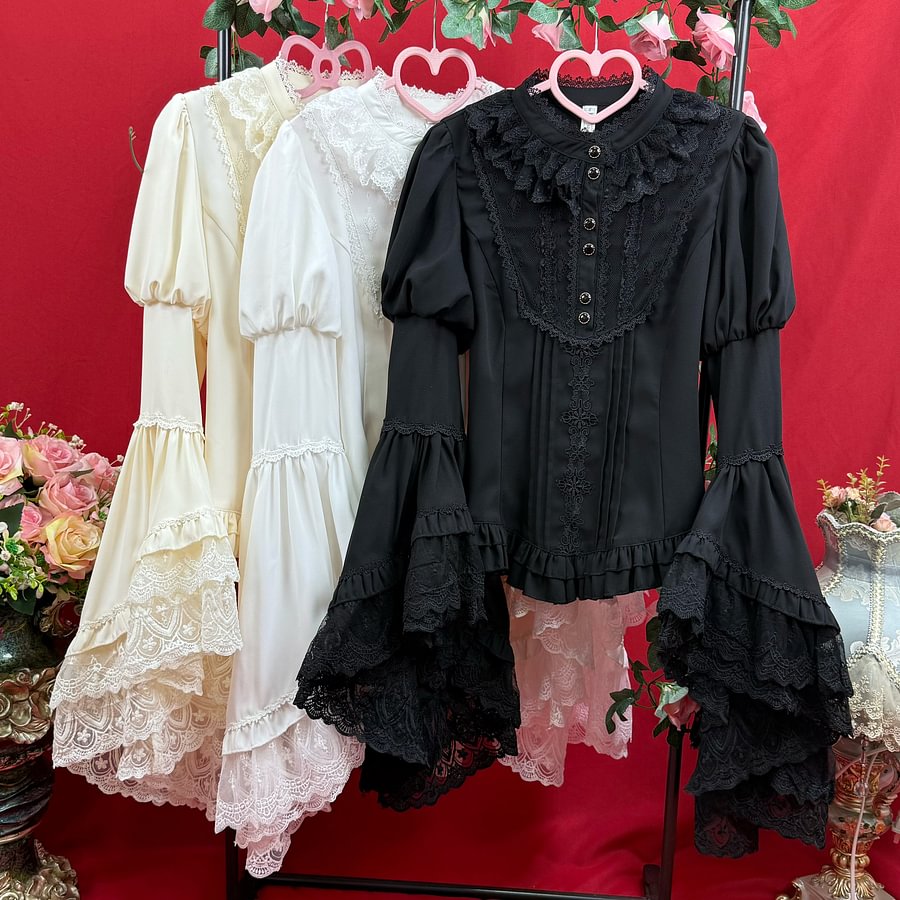 Lolita Blouses Gothic Stand-up Collar Big Sleeves Shirt with Doll Top Blouse