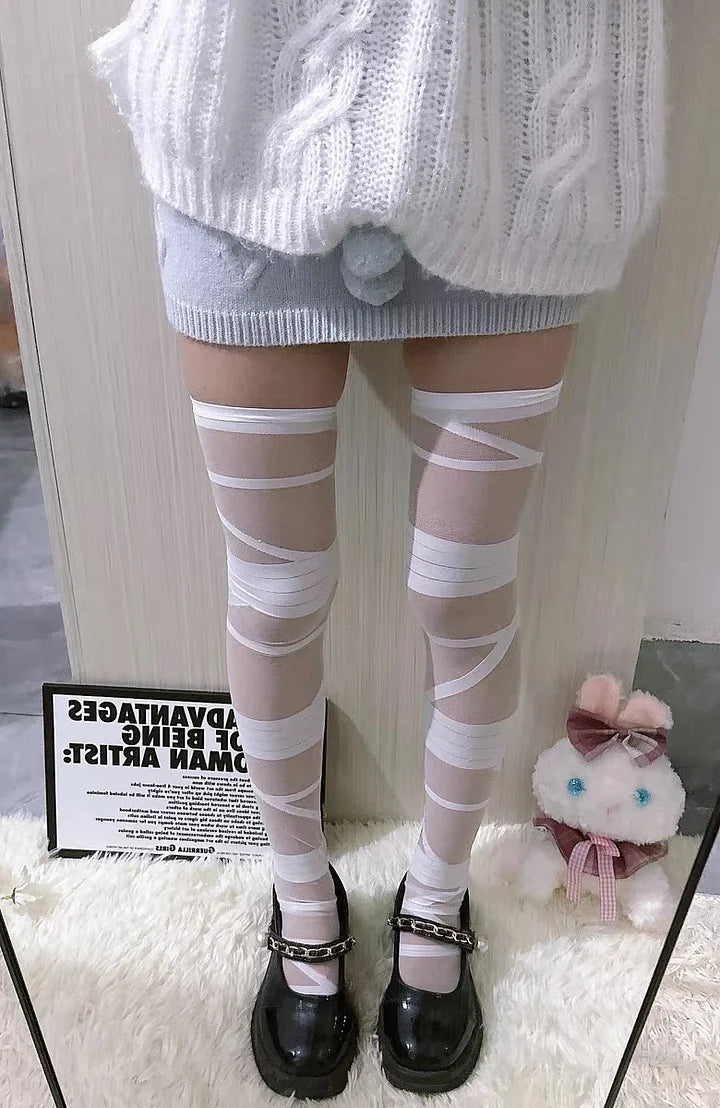 Gothic Lolita Stockings Y2K Cross Bandage Tights Hot Girls Socks Lolita Accessories