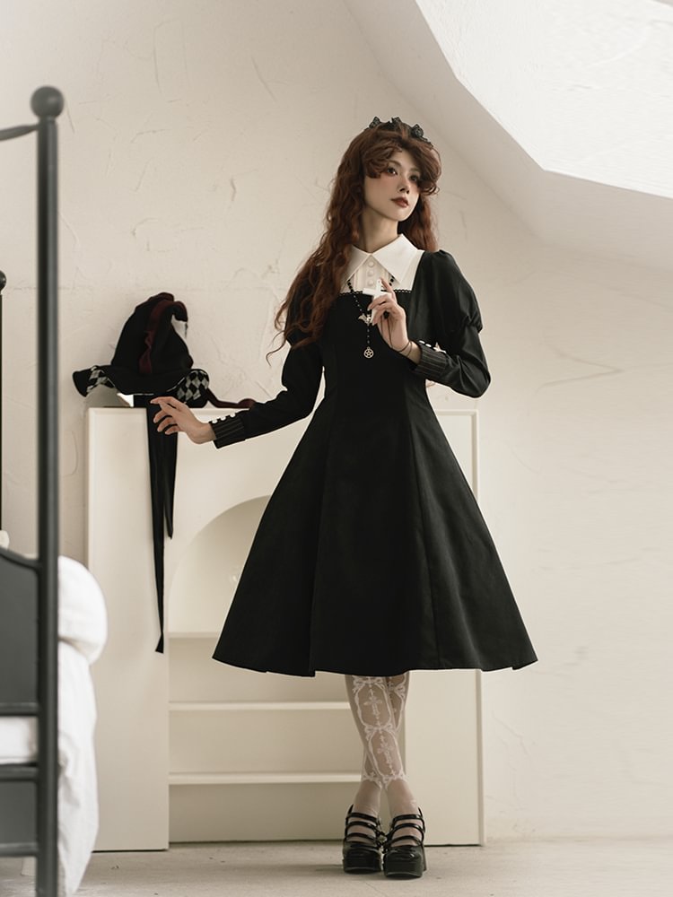 Gothic Nun Black Autumn and Winter Long-sleeved Dress Lolita