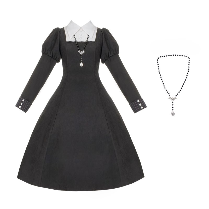 Gothic Nun Black Autumn and Winter Long-sleeved Dress Lolita