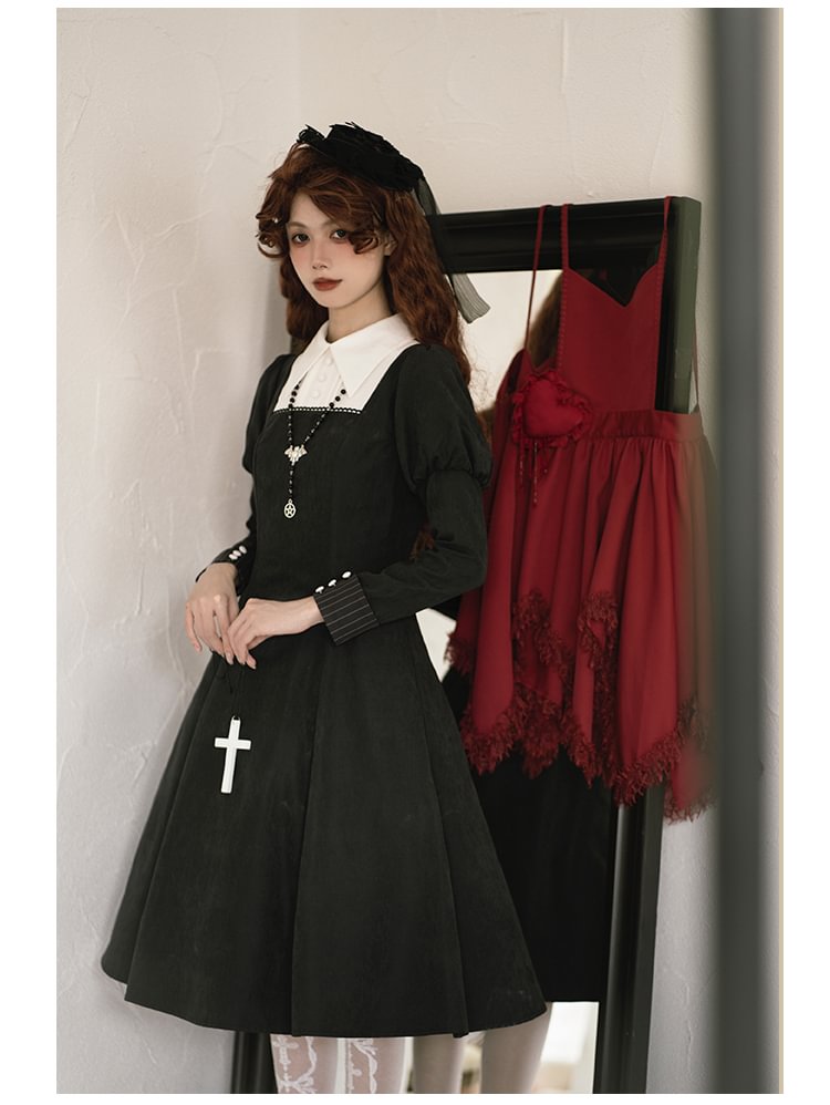 Gothic Nun Black Autumn and Winter Long-sleeved Dress Lolita