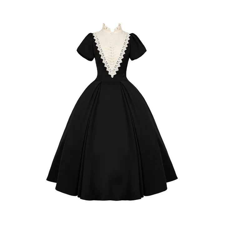 Gothic Nun Black Long Short Op Sleeve Apron Lolita Dresses