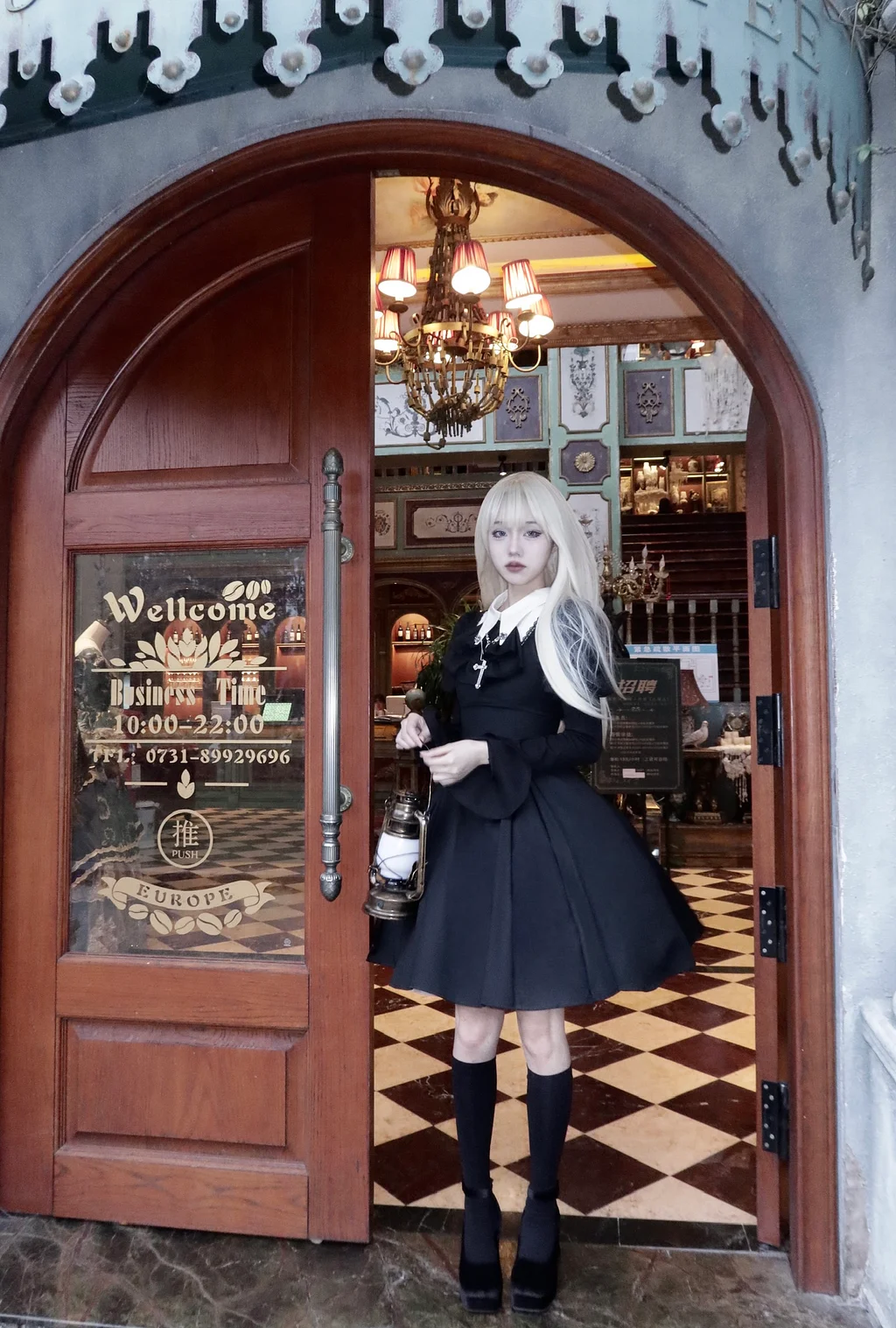 Gothic Nun Lolita Fishbone Waist Thin Dress Short Skirt Long Dress Black OP