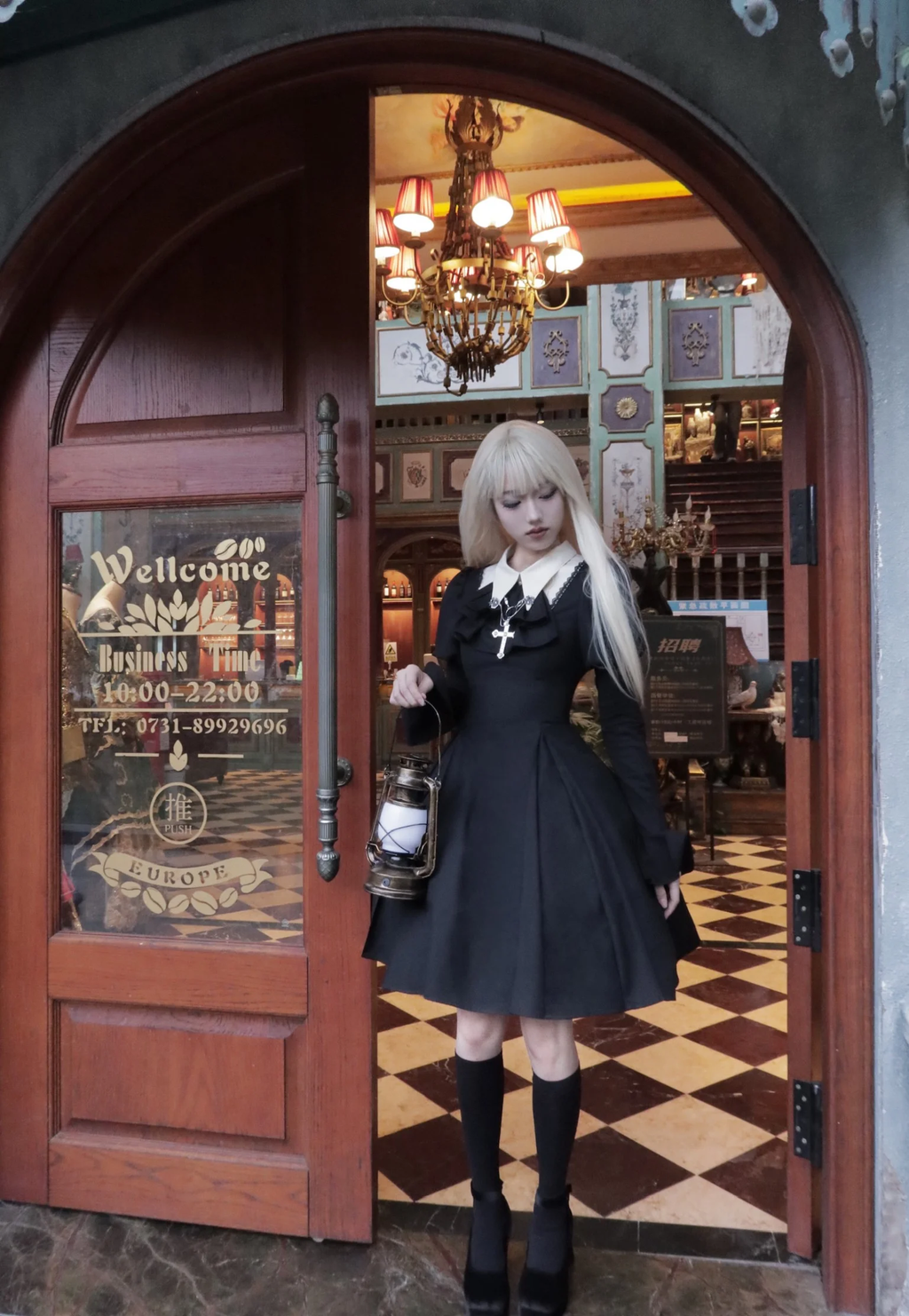 Gothic Nun Lolita Fishbone Waist Thin Dress Short Skirt Long Dress Black OP