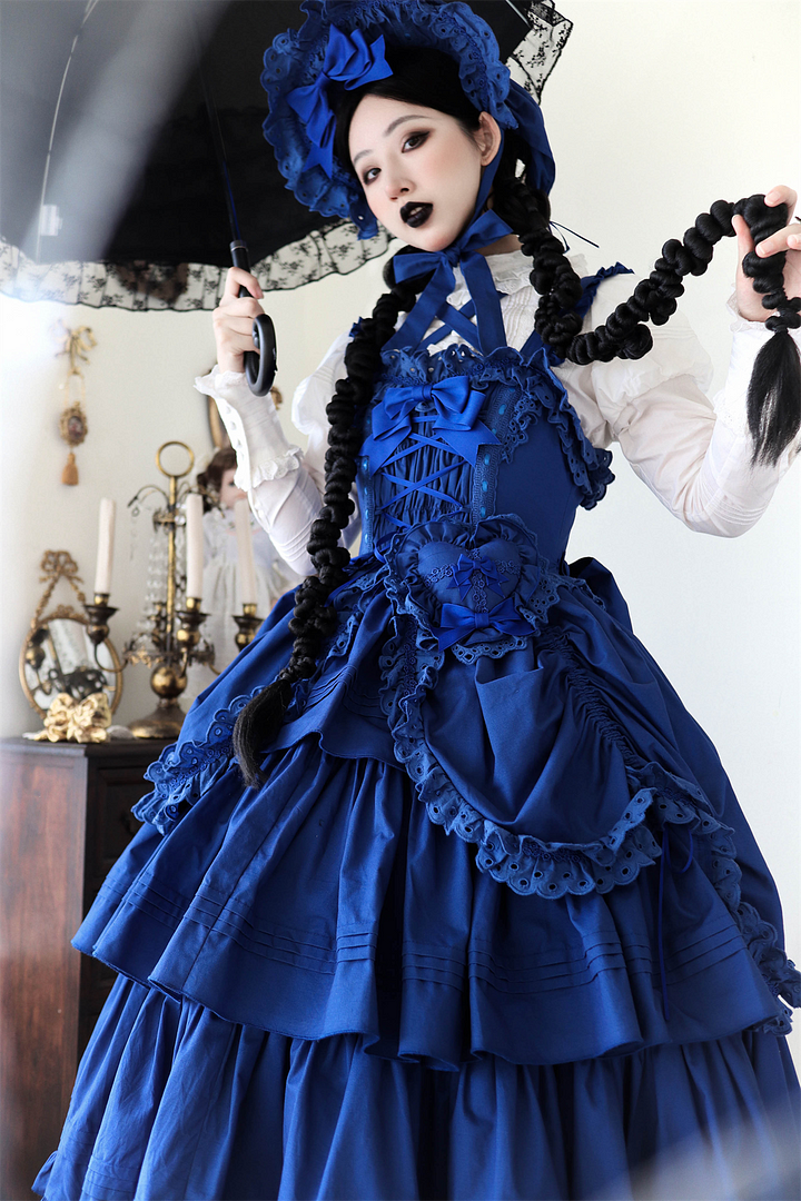 Gothic Subculture Halloween JSK Dress Red and Black Layer Long Lolita