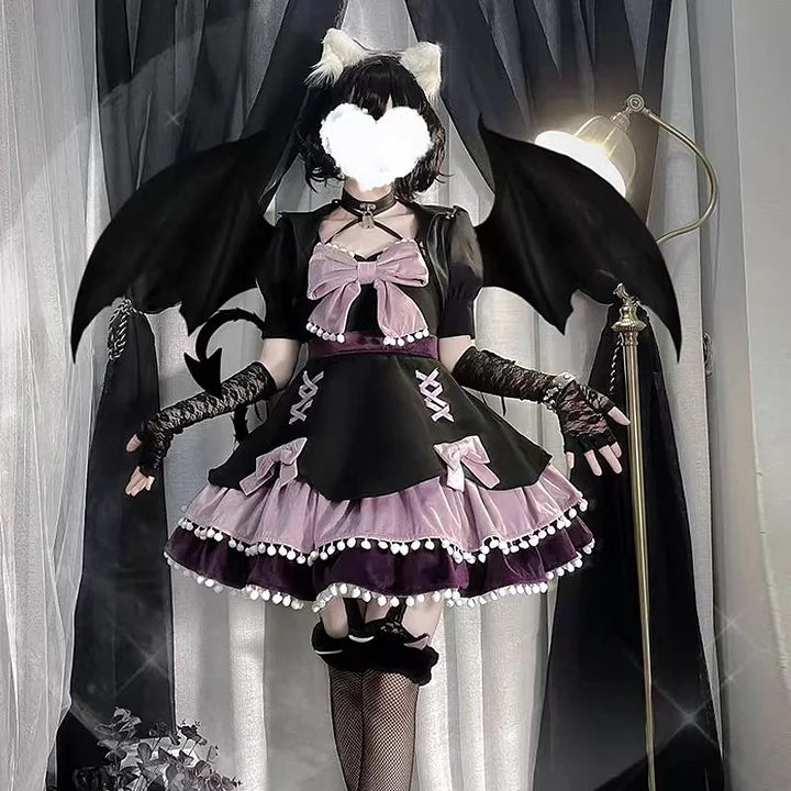 Gothic Sweet Autumn and Winter Woolen Layer Dress with A Bow Jsk