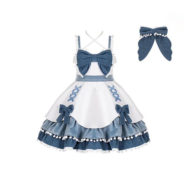 Gothic Sweet Autumn and Winter Woolen Layer Dress with A Bow Jsk