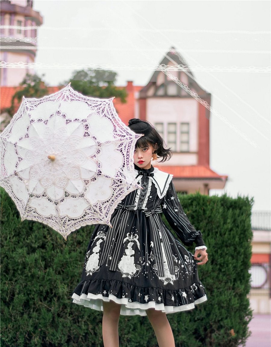 Gothic Sweet Plus Size Lolita OP Dress Black Long Sleeve One Piece Dress 4XL Lolita Dress