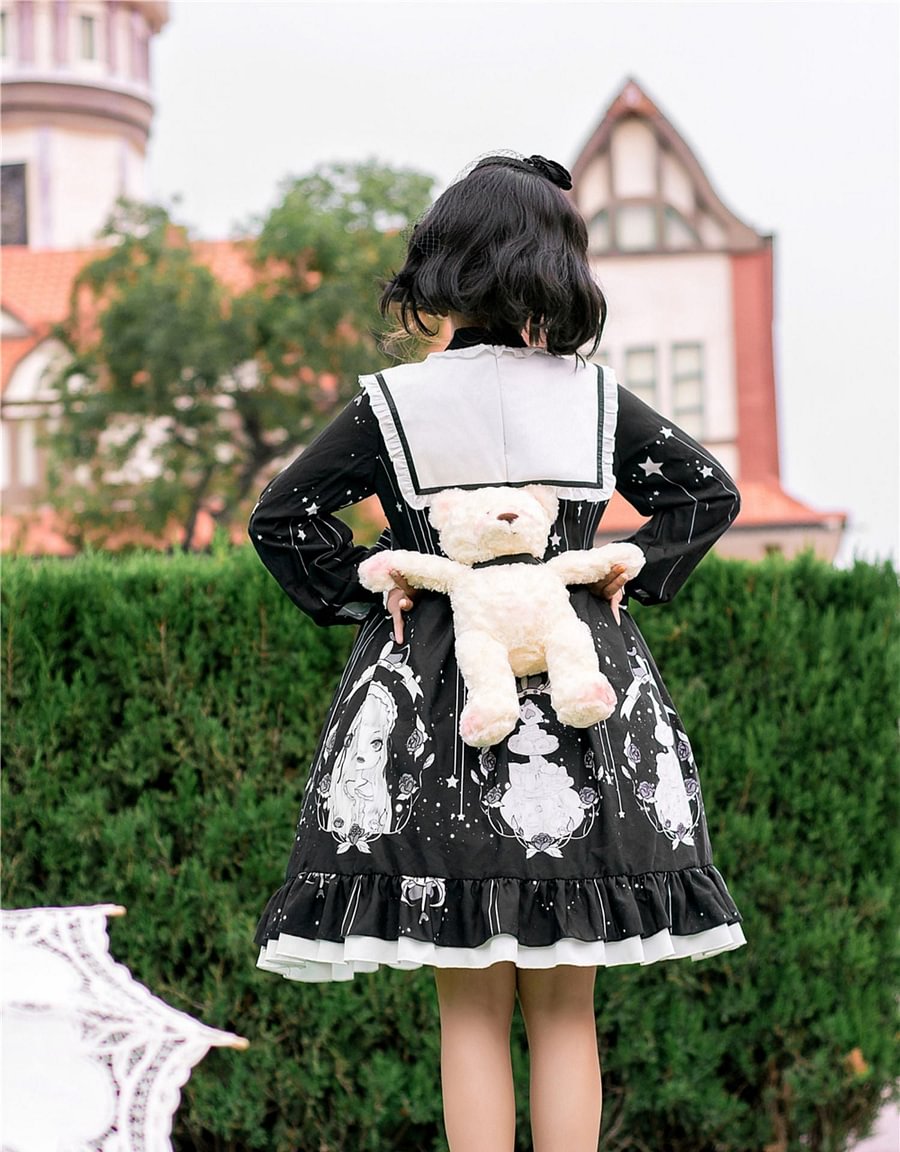 Gothic Sweet Plus Size Lolita OP Dress Black Long Sleeve One Piece Dress 4XL Lolita Dress
