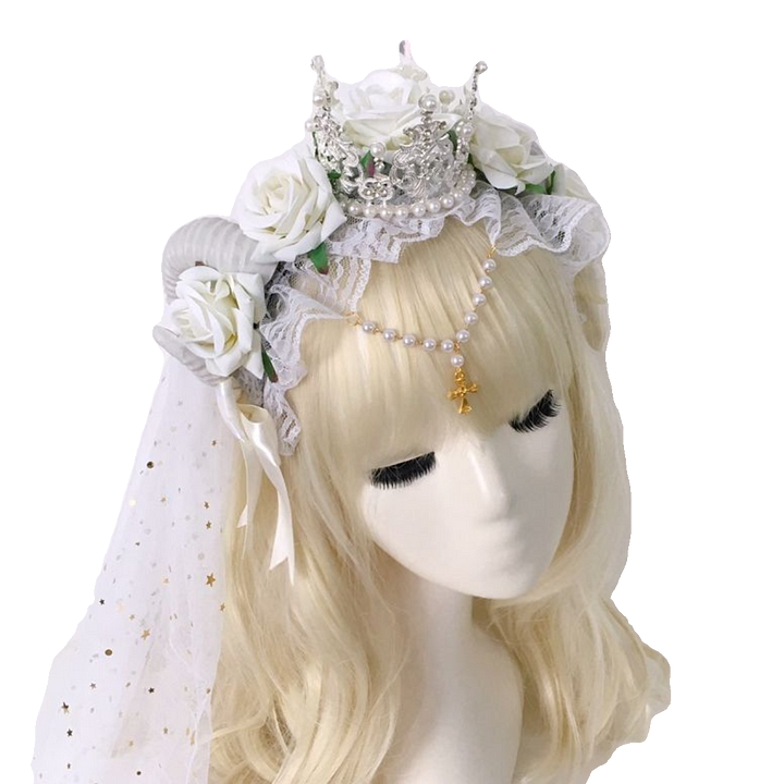 Halloween Goth Lolita Headband Crown Lolita Hair Accessories Dark Witch Kc Veil