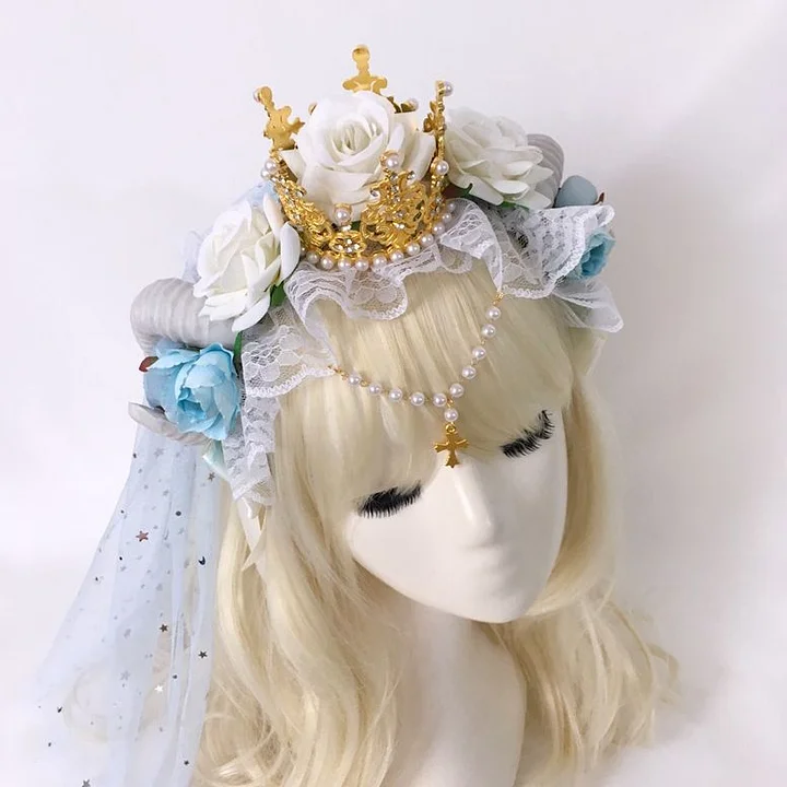 Halloween Goth Lolita Headband Crown Lolita Hair Accessories Dark Witch Kc Veil