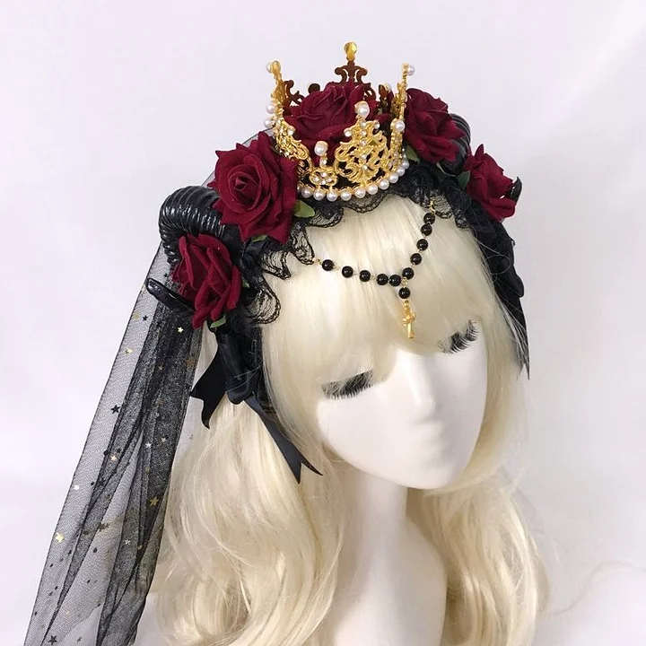 Halloween Goth Lolita Headband Crown Lolita Hair Accessories Dark Witch Kc Veil