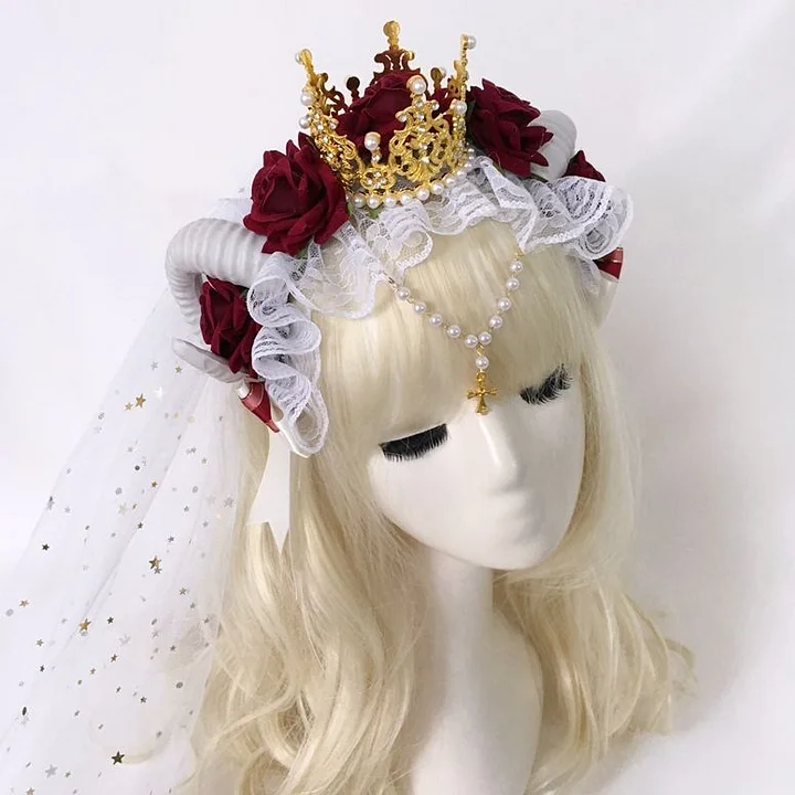 Halloween Goth Lolita Headband Crown Lolita Hair Accessories Dark Witch Kc Veil