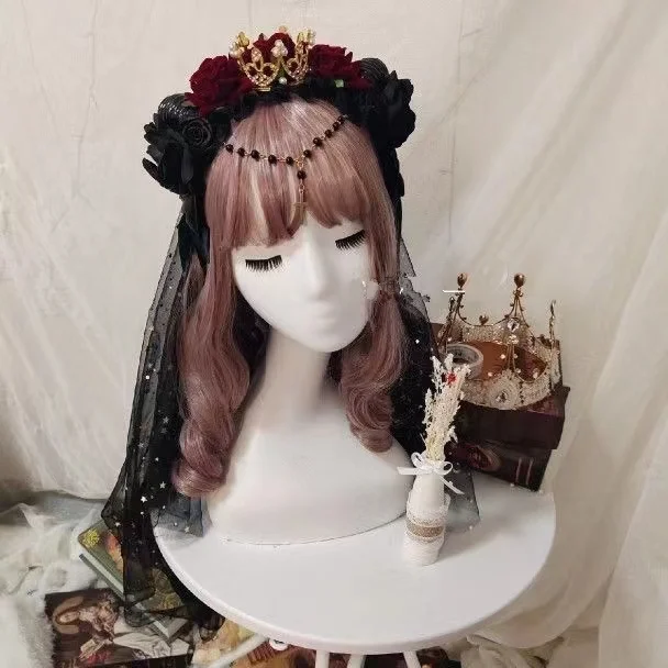 Halloween Goth Lolita Headband Crown Lolita Hair Accessories Dark Witch Kc Veil