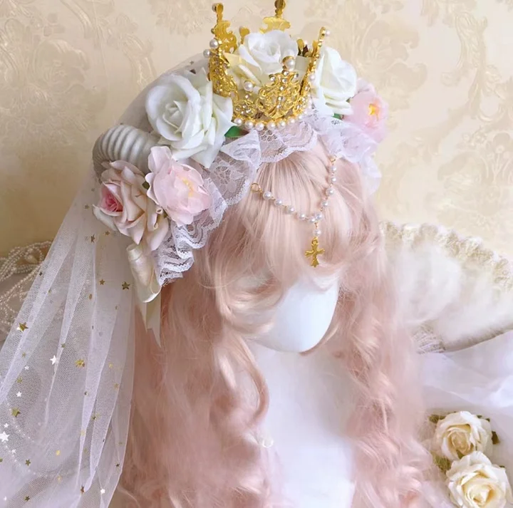 Halloween Goth Lolita Headband Crown Lolita Hair Accessories Dark Witch Kc Veil