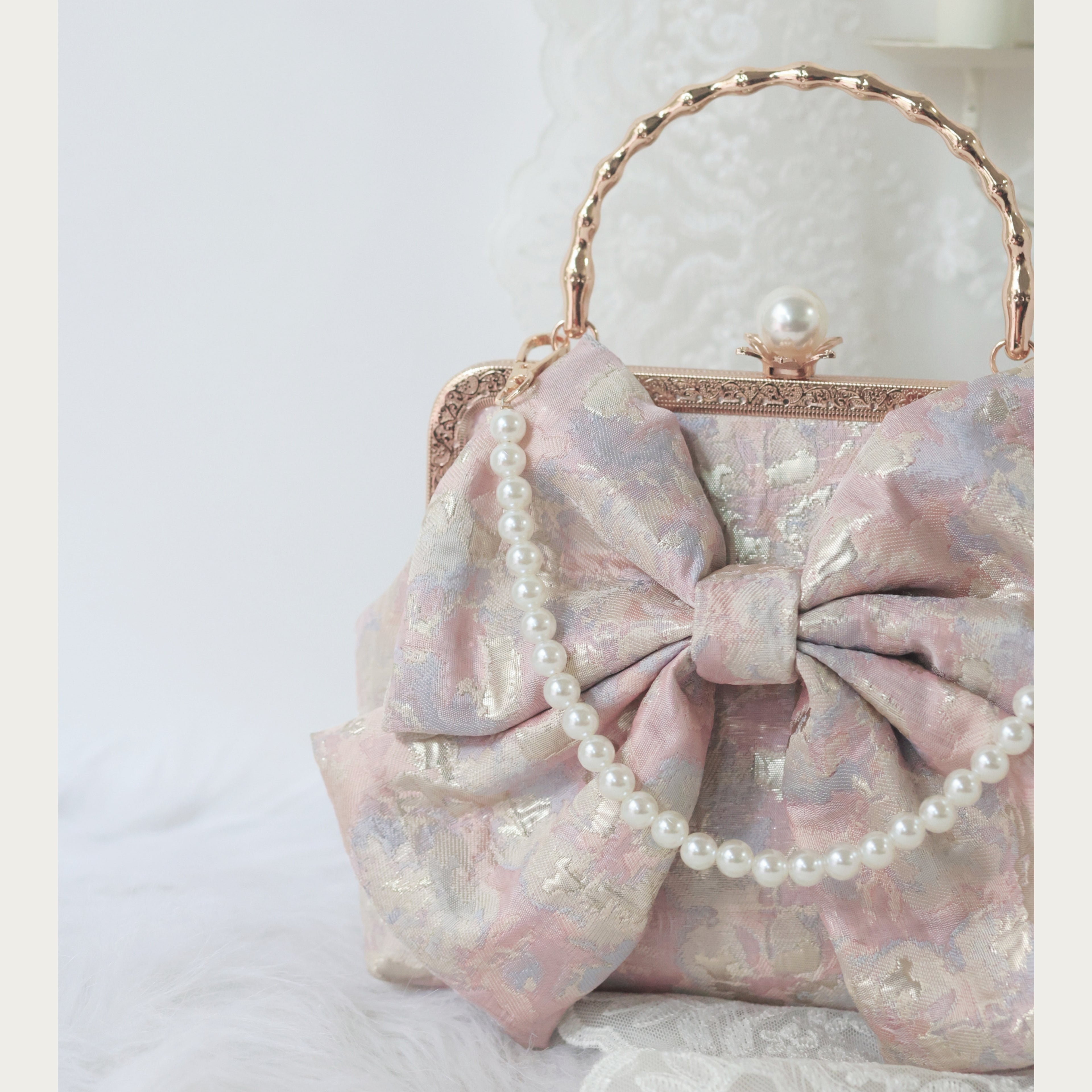 Lolita Bags Handmade Original Bow Mermaid Ji Cute Lolita Bag Pearl Gold