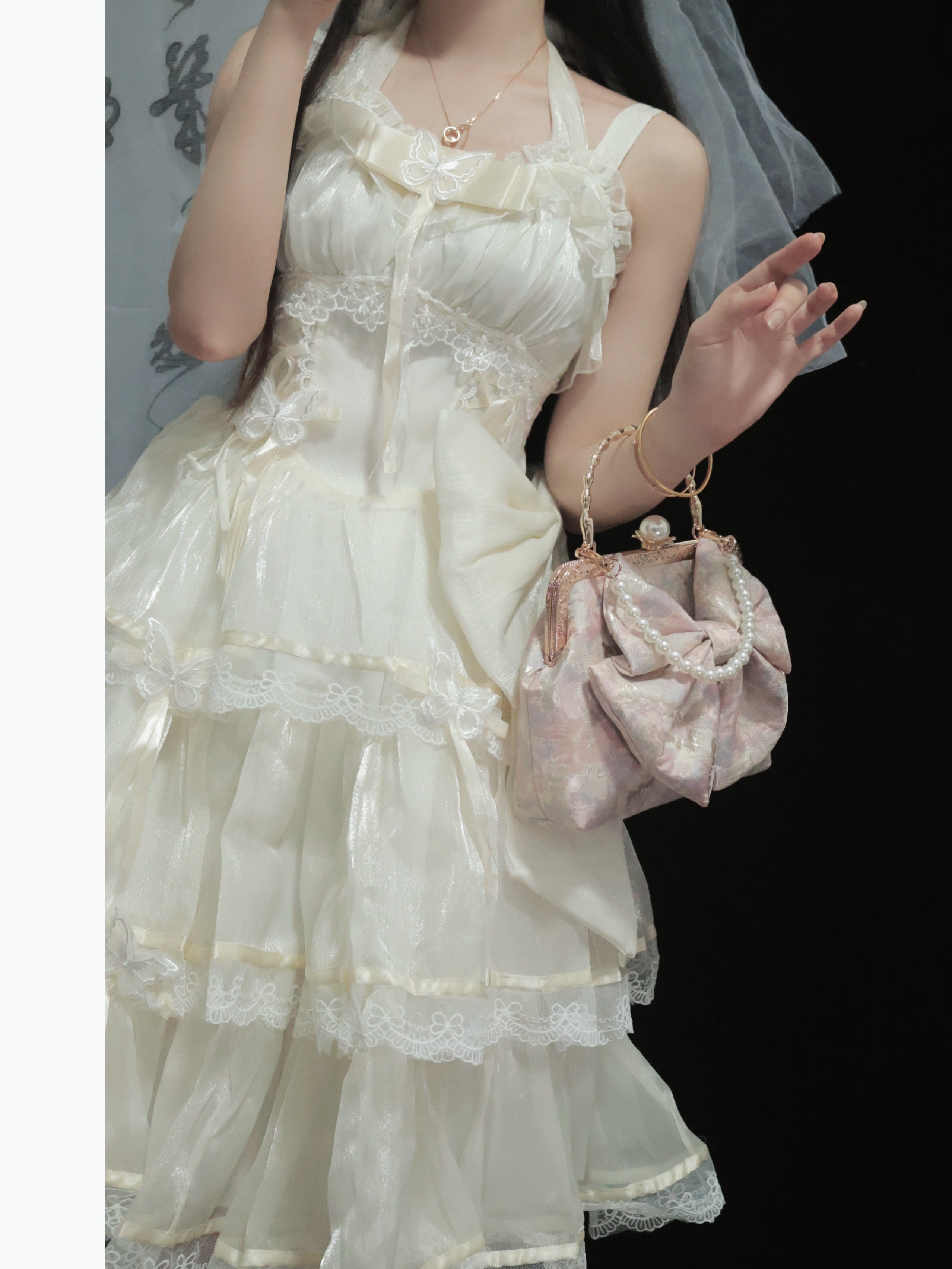 Lolita Bags Handmade Original Bow Mermaid Ji Cute Lolita Bag Pearl Gold