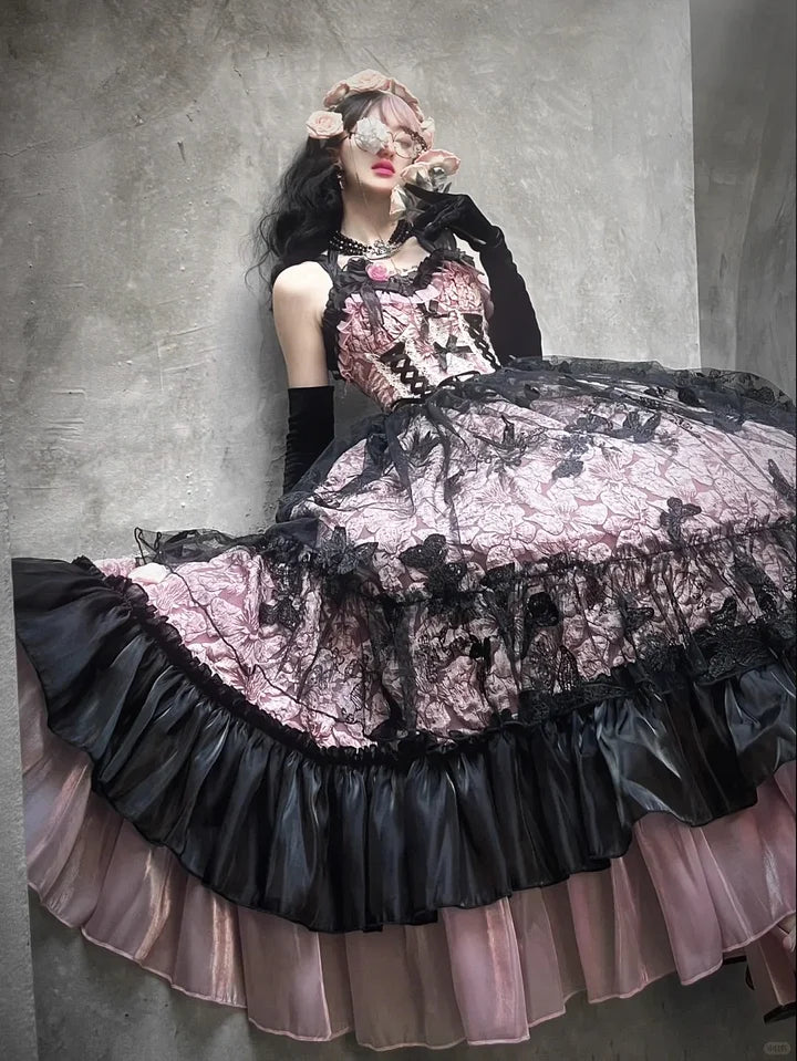 Hime Lolita Blue-pink Rose Exquisite Jacquard Lolita Dress Elegant and Gorgeous Prom Maxi Dress for Women Graduation Ceremony