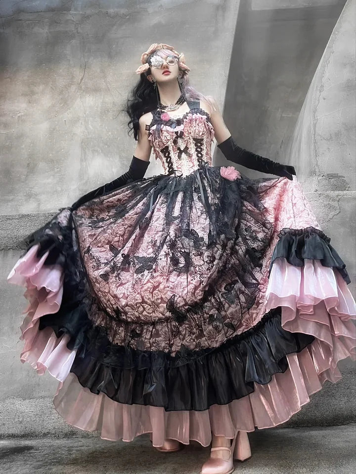 Hime Lolita Blue-pink Rose Exquisite Jacquard Lolita Dress Elegant and Gorgeous Prom Maxi Dress for Women Graduation Ceremony