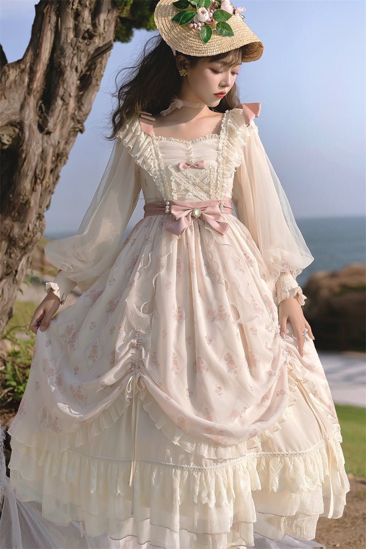 Hime Lolita Elegant Lolita Long Sleeve OP Floral Lace Dress Graduation Ceremony