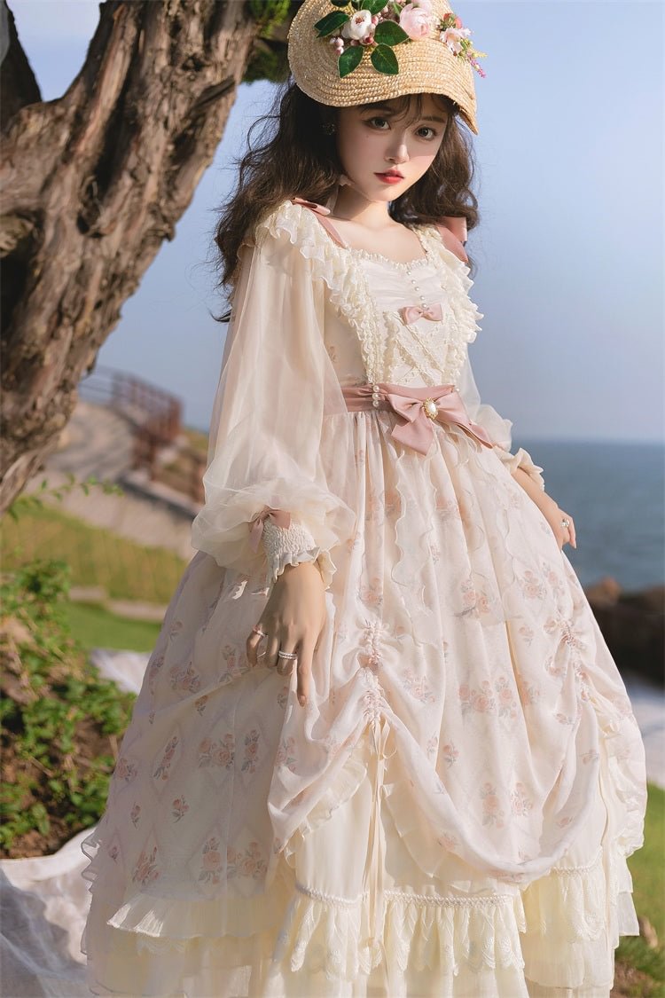 Hime Lolita Elegant Lolita Long Sleeve OP Floral Lace Dress Graduation Ceremony