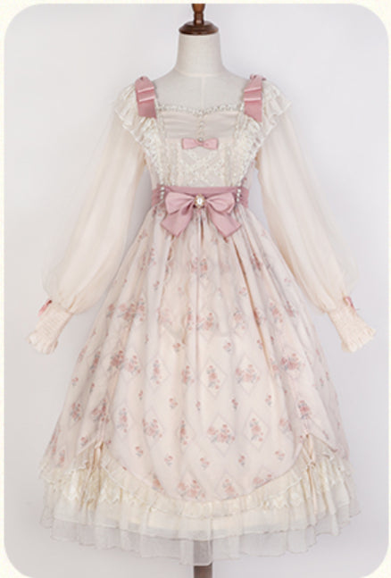 Hime Lolita Elegant Lolita Long Sleeve OP Floral Lace Dress Graduation Ceremony