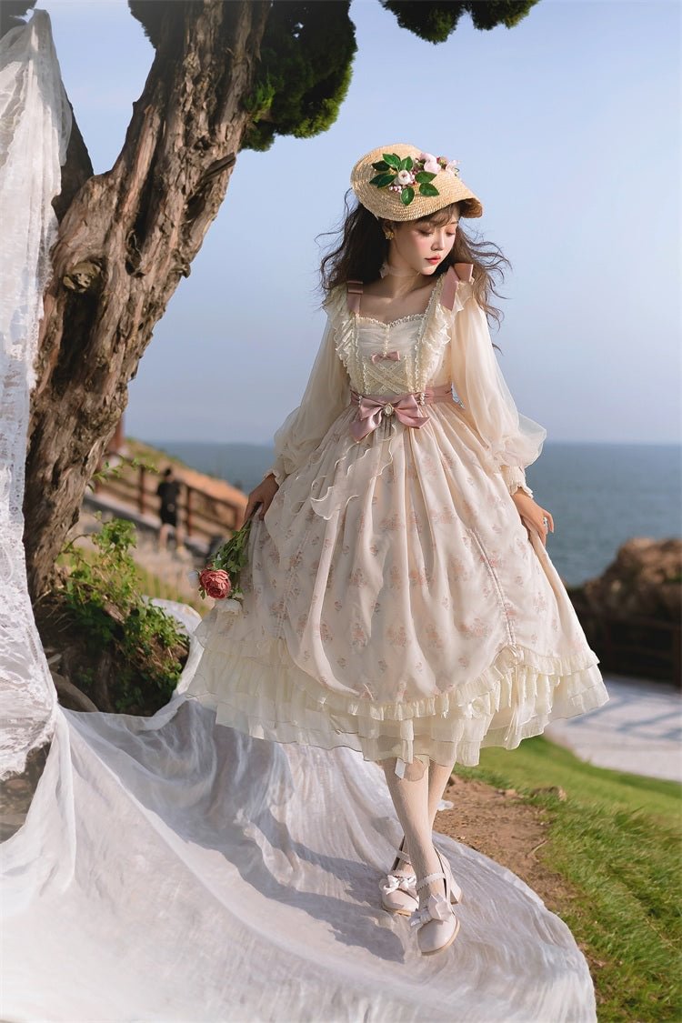 Hime Lolita Elegant Lolita Long Sleeve OP Floral Lace Dress Graduation Ceremony
