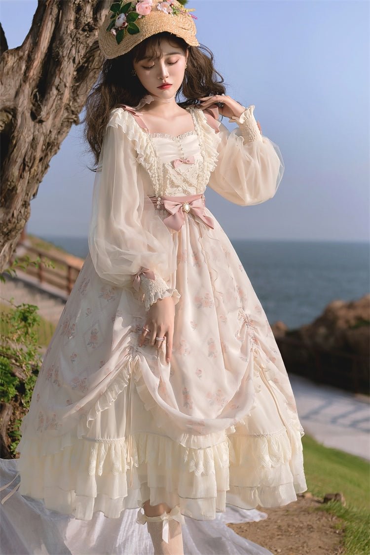 Hime Lolita Elegant Lolita Long Sleeve OP Floral Lace Dress Graduation Ceremony