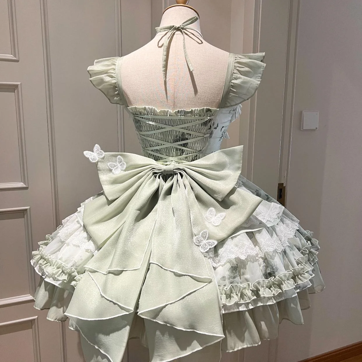 Hime Lolita Green Butterfly Summer Princess Girl Flower Cake Skirt Dresses