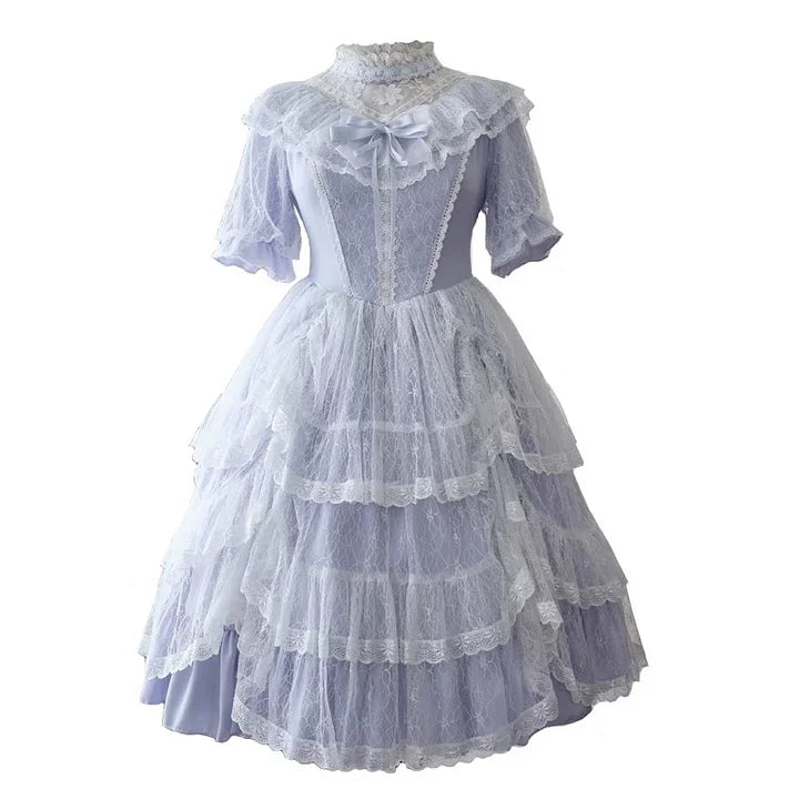 Hime Lolita Light Purple Iris Elegant Lolita Dress Lace Court Style Princess Dress Veil