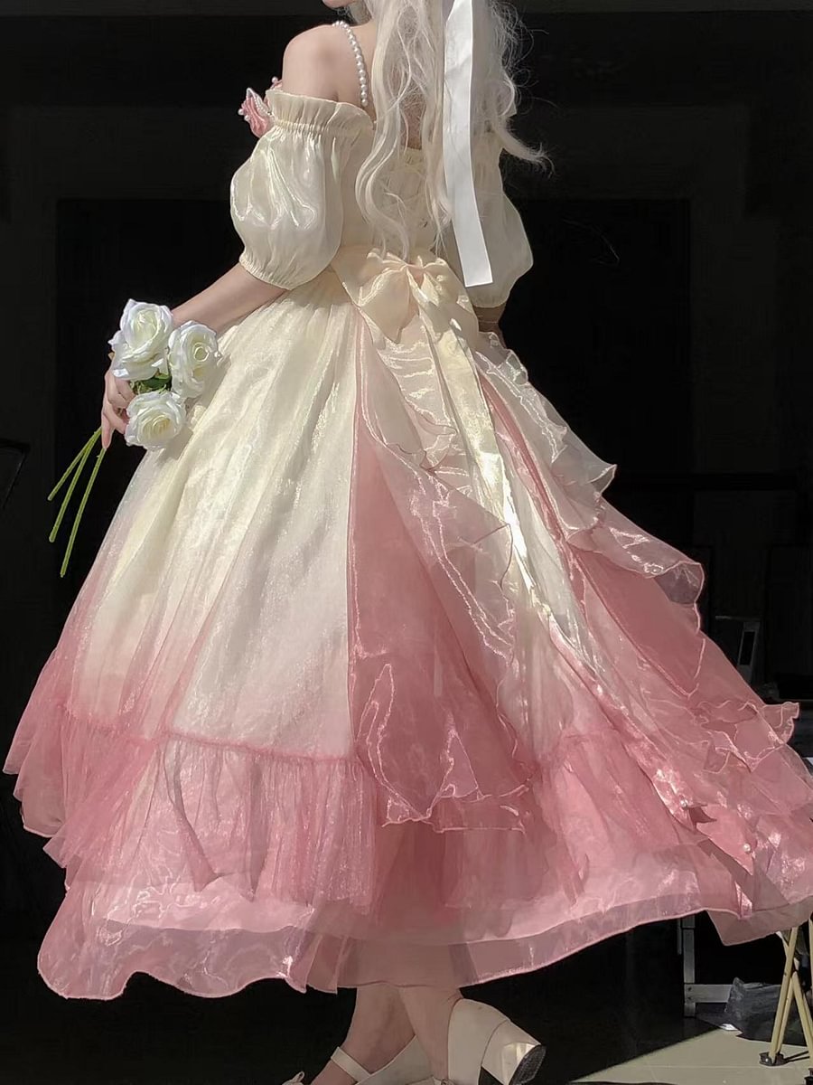 Hime Lolita Miss Dael Fairy Lolita OP Dress Elegant Prom Rose Dress Mint Green Long Dress Pink Graduation Ceremony