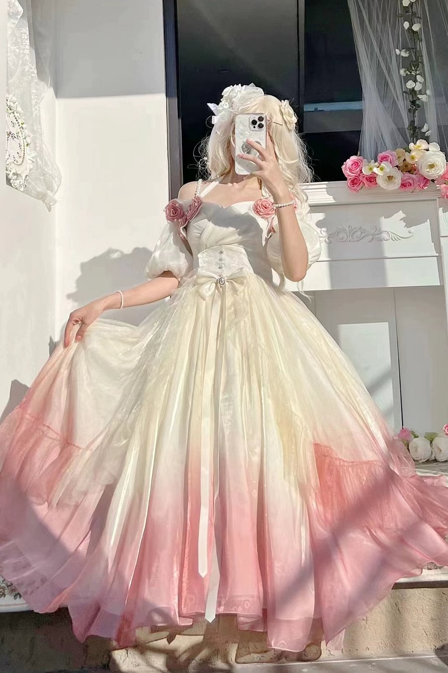 Hime Lolita Miss Dael Fairy Lolita OP Dress Elegant Prom Rose Dress Mint Green Long Dress Pink Graduation Ceremony