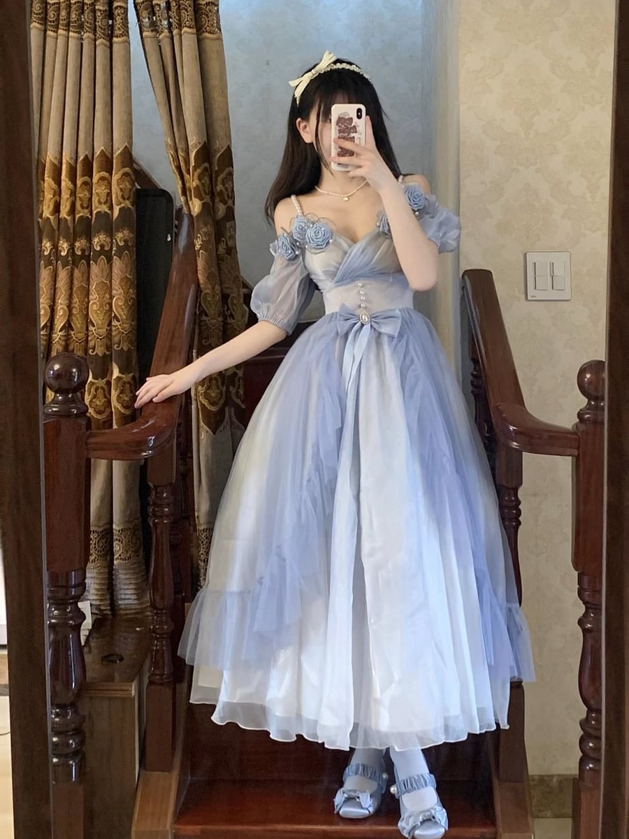 Hime Lolita Miss Dael Fairy Lolita OP Dress Elegant Prom Rose Dress Mint Green Long Dress Pink Graduation Ceremony