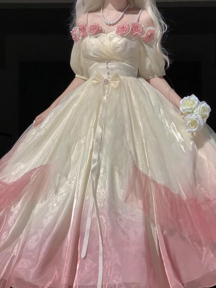 Hime Lolita Miss Dael Fairy Lolita OP Dress Elegant Prom Rose Dress Mint Green Long Dress Pink Graduation Ceremony