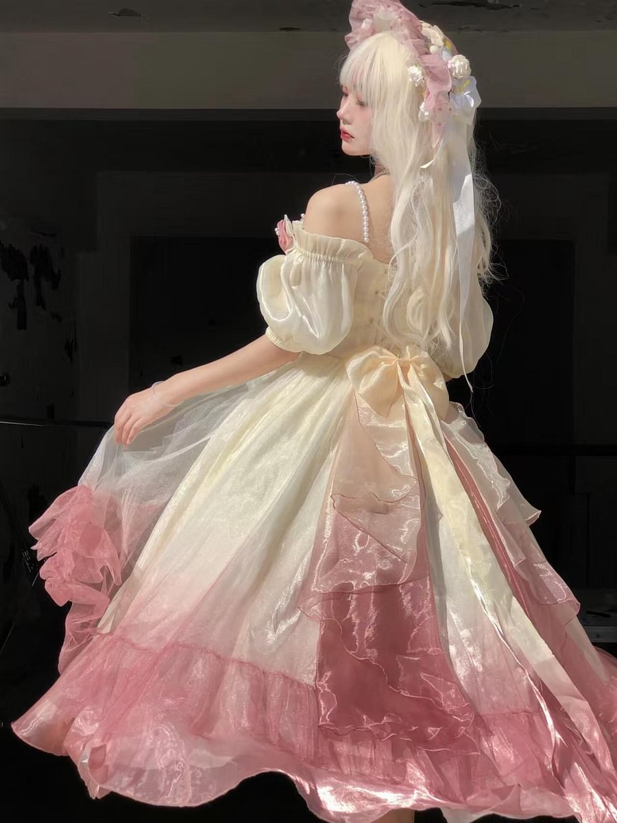 Hime Lolita Miss Dael Fairy Lolita OP Dress Elegant Prom Rose Dress Mint Green Long Dress Pink Graduation Ceremony
