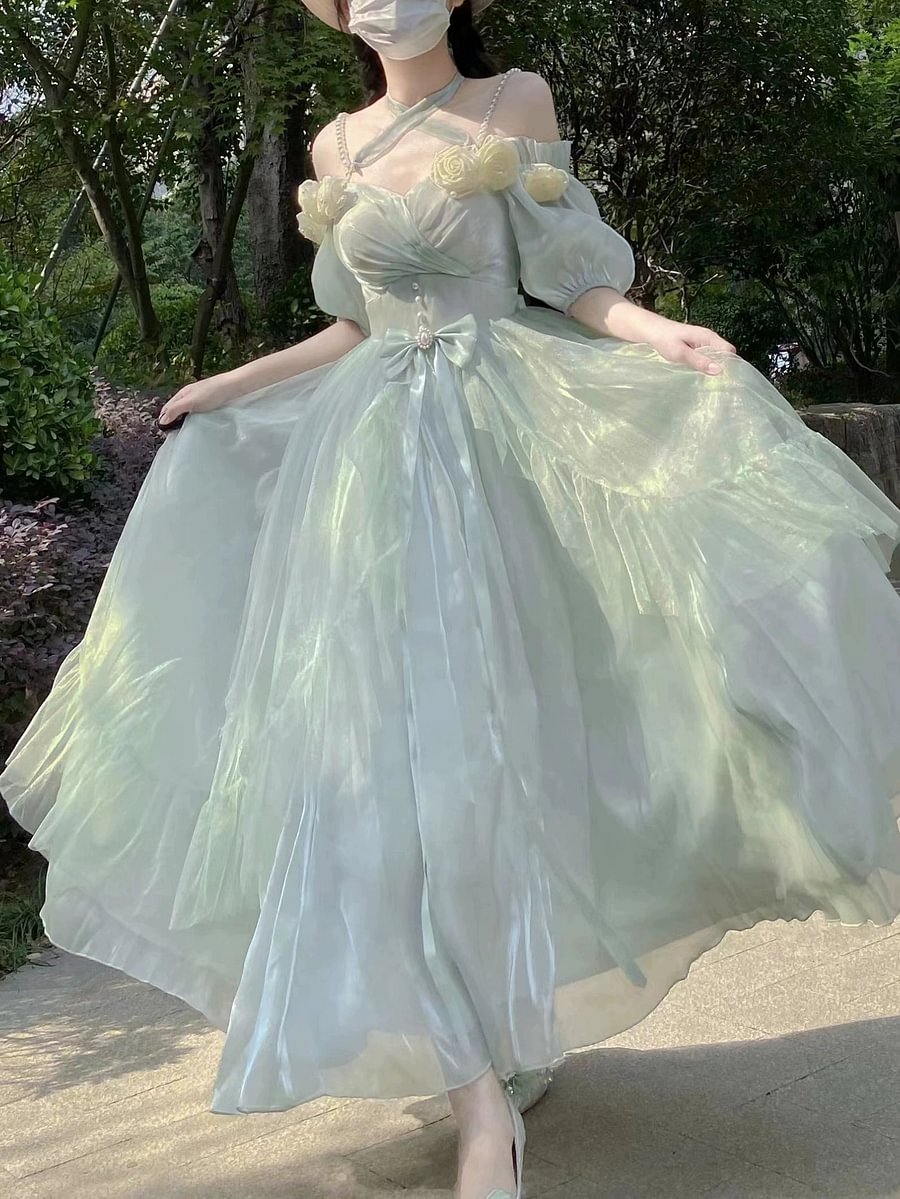 Hime Lolita Miss Dael Fairy Lolita OP Dress Elegant Prom Rose Dress Mint Green Long Dress Pink Graduation Ceremony