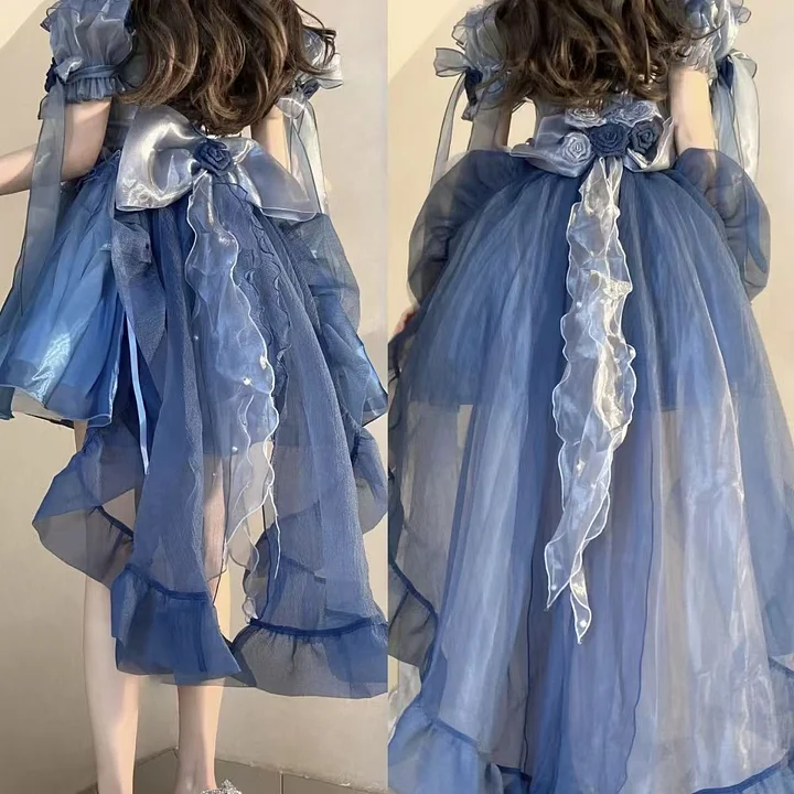 Hime Loita Red Black Romantic Irregular Gradient Ball Gown Dress with Bowknot Tailing Party Daily
