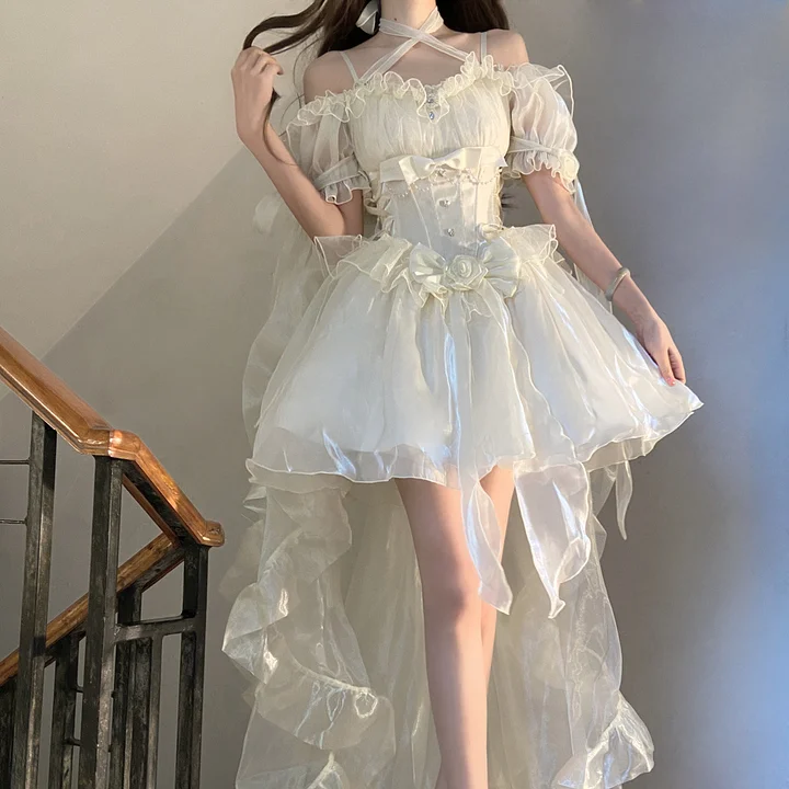 Hime Loita Red Black Romantic Irregular Gradient Ball Gown Dress with Bowknot Tailing Party Daily
