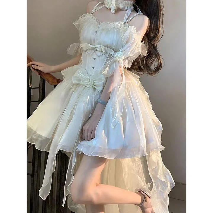 Hime Loita Red Black Romantic Irregular Gradient Ball Gown Dress with Bowknot Tailing Party Daily