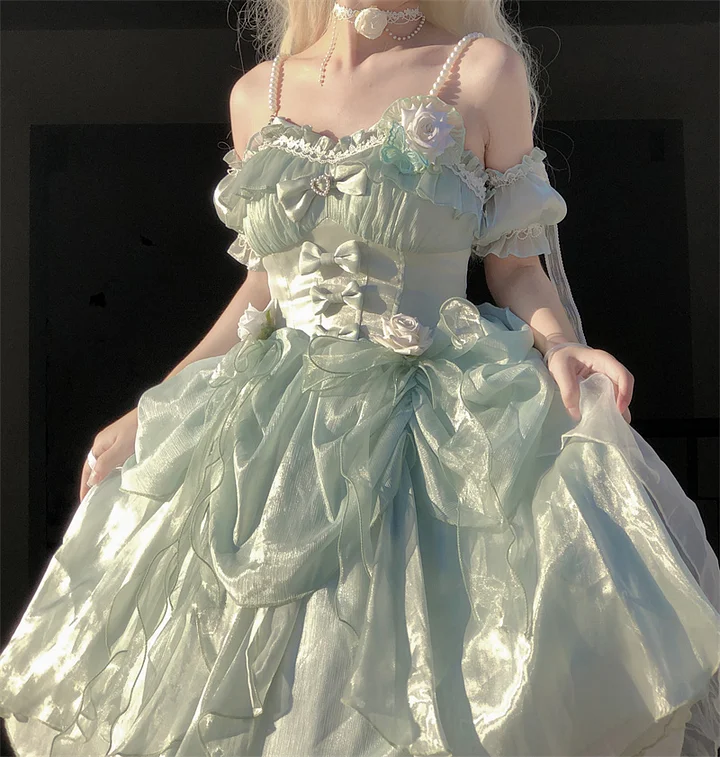 Hime Lolita Rose Fairy Princess Prom Dress JSK Wedding Green Pink Apricot Graduation Birthday Party