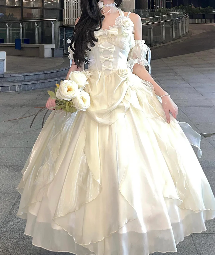 Hime Lolita Rose Fairy Princess Prom Dress JSK Wedding Green Pink Apricot Graduation Birthday Party