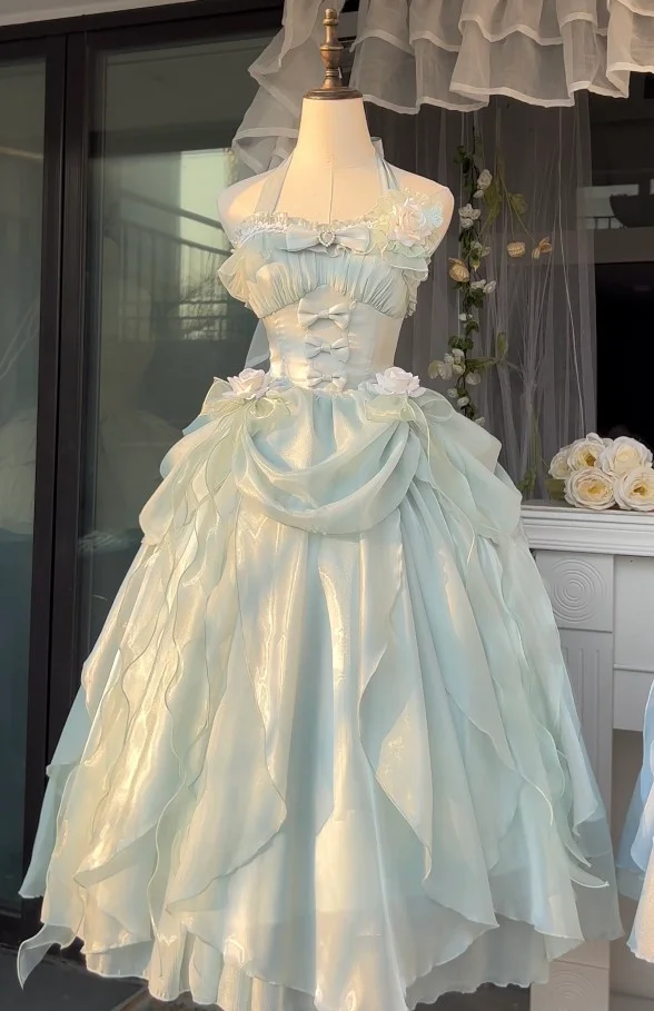 Hime Lolita Rose Fairy Princess Prom Dress JSK Wedding Green Pink Apricot Graduation Birthday Party